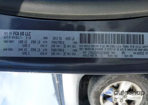 2016 Jeep Compass Latitude z USA, uszkodzony, nr VIN 1C4NJCEA0GD676490